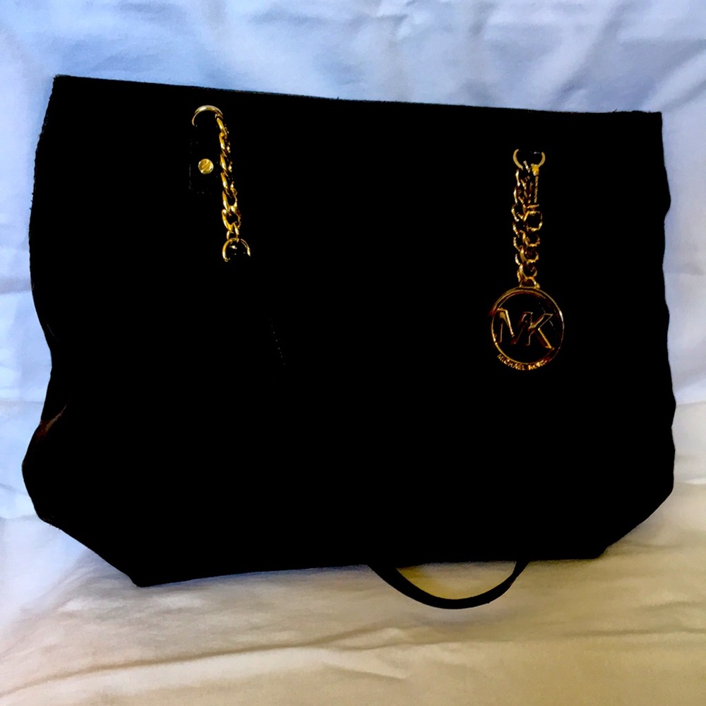 Michael Kors Black fabric shoulder bag with leather & metal straps